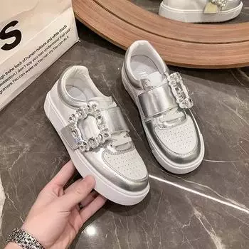 Кроссовки, мокасины, женские, искусственная кожа, 2024, новая мода, круглый носок, сетчатая, однотонная, на платформе, спортивная обувь для бега, Zapatillas De Deporte 35 белый