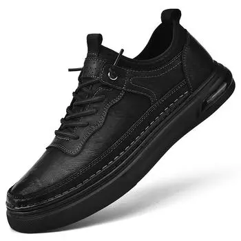 Кроссовки, мужская рабочая обувь, осень 2024, новая роскошная кожаная обувь высокого качества, классическая спортивная мужская обувь на шнуровке на открытом воздухе 38 чёрный