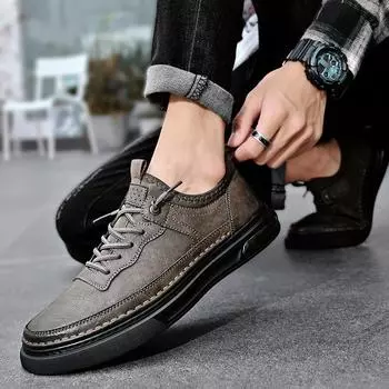 Кроссовки, мужская рабочая обувь, осень 2024, новая роскошная кожаная обувь высокого качества, классическая спортивная мужская обувь на шнуровке на открытом воздухе 38 чёрный