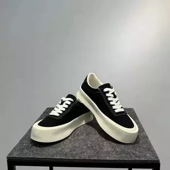 Кроссовки мужские 2025 года новые повседневные туфли из дышащего парусинового материала модные универсальные туфли на толстой подошве с высоким голенищем туфли из ткани со шнуровкой 39 чёрный