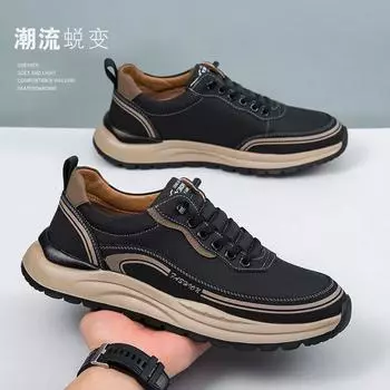 Кроссовки мужские 2025 Весна Новые Одиночные Туфли Мужская Обувь Молодежная Спортивная Обувь Дышащая Белая Обувь Мужская Модная 43 чёрный