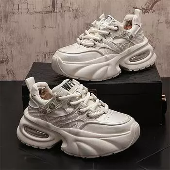 Кроссовки мужские дизайнерские кроссовки модные повседневные из микрофибры и кожи с увеличенной высотой на плоской платформе спортивные туфли 38 чёрный