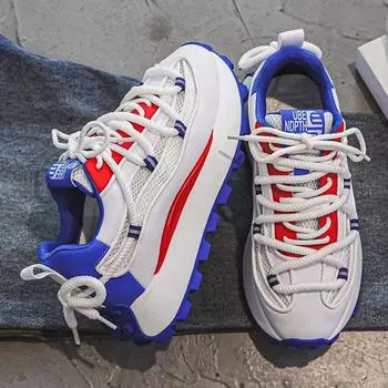 Кроссовки мужские дизайнерские кроссовки модные повседневные из микрофибры кожа сетка дышащие высокие туфли на плоской платформе 44 белый