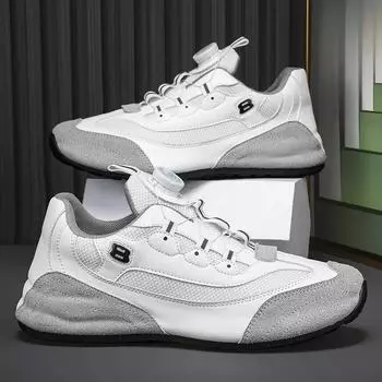 Кроссовки мужские дизайнерские с закрытым дном, модные повседневные кожаные сетчатые дышащие туфли с увеличенной внутренней платформой 39 светло-серый