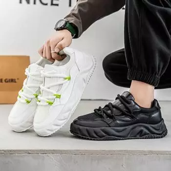 Кроссовки мужские дизайнерские вулканизированные модные повседневные кожаные сетчатые дышащие туфли на плоской платформе с увеличенной высотой 39 белый