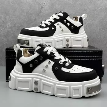 Кроссовки мужские дизайнерские заклепки белые туфли модные повседневные кожаные дышащие туфли на плоской платформе с увеличенной высотой 39 белый
