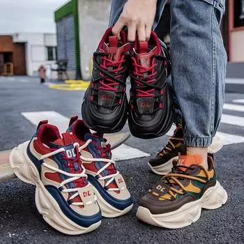 Кроссовки мужские грубые потертые спортивные туфли модные повседневные туфли из микрофибры и кожи с увеличенной высотой на плоской платформе 39