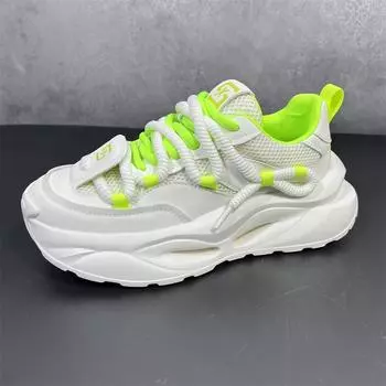 Кроссовки мужские и женские дизайнерские кроссовки с полой подошвой модные повседневные кожаные сетчатые верхние туфли на увеличенной платформе 38 белый