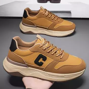 Кроссовки мужские кожаные дышащие повседневные плоские шнурованные кроссовки 2024 года модный роскошный дизайн кроссовки Comfortbale мужские 39 жёлтый