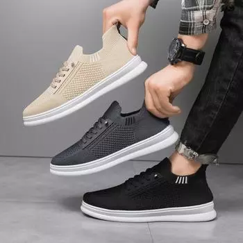 Кроссовки мужские летние новые дышащие модные простые мужские туфли летающие тканые низкие удобные повседневные туфли на шнуровке 39 чёрный