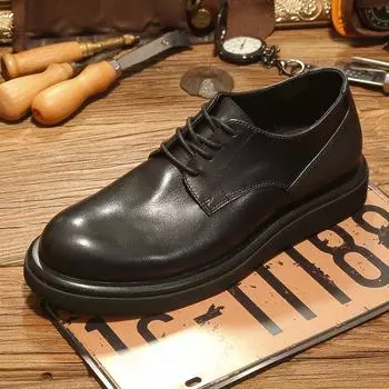 Кроссовки мужские на шнуровке с круглым носком, повседневные мужские туфли из натуральной кожи, повседневные простые туфли на низком ходу, повседневные кожаные туфли на шнуровке 38 чёрный