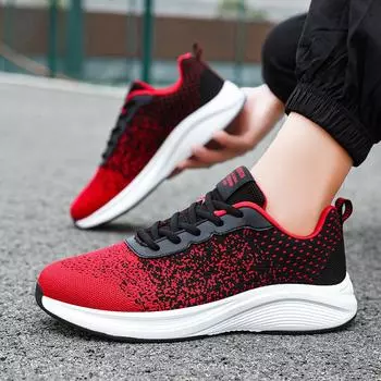 Кроссовки мужские на толстой подошве, летние, универсальные, для бега на открытом воздухе, для тренировок, дышащие, на платформе, амортизирующие, удобные, повседневные, сетчатые 38 красный