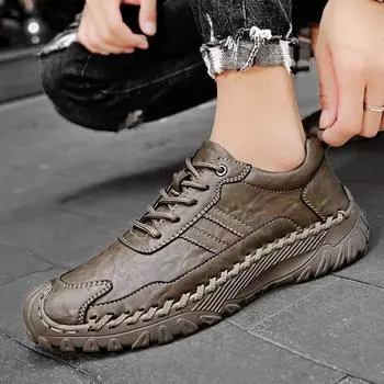 Кроссовки мужские новые мягкие дышащие нескользящие на шнуровке модные повседневные туфли ручной работы 38 хаки