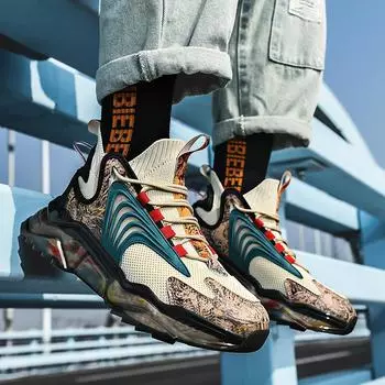 Кроссовки мужские новые носки папины туфли увеличивающие кроссовки модные мужские повседневные мужские туфли Guochao большого размера 36 бежевый