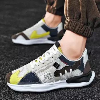 Кроссовки мужские новые сетчатые папины противоскользящие дышащие спортивные кроссовки приливные туфли с заплатками толстая подошва повышенная износостойкость кроссовки 39 чёрный