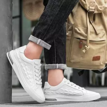 Кроссовки, мужские новые стильные Нескользящие дышащие универсальные повседневные белые туфли на мягкой подошве на шнуровке, модная модная обувь 38 чёрный