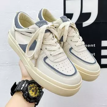 Кроссовки мужские осенние новые дышащие мужские туфли нишевый дизайн корейская версия модной обуви универсальные повседневные белые туфли в гонконгском стиле спортивные 39 бежевый