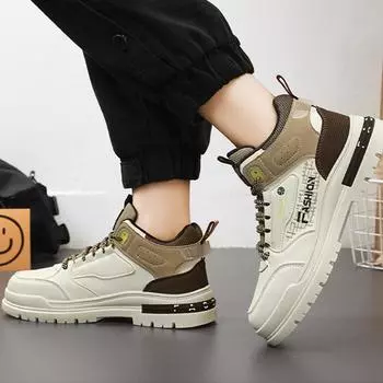 Кроссовки мужские осенние вулканизированные туфли для мужчин на открытом воздухе нескользящая мягкая подошва прогулочная обувь осенние высокие дышащие ботильоны 39 бежевый