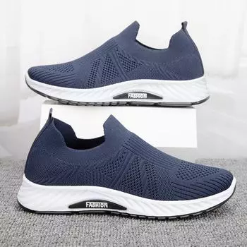 Кроссовки мужские повседневные для бега 2024 года — мягкая подошва, Flyknit, корейский стиль, модные кроссовки для пап 39 синий