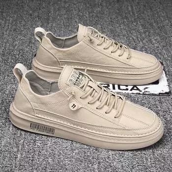 Кроссовки мужские повседневные кожаные мужские туфли модные студенческие кроссовки мужские туфли низкие легкие удобные кроссовки 39 чёрный