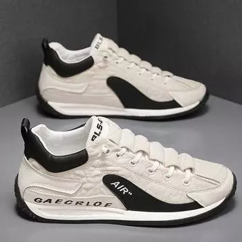 Кроссовки мужские с мягкой подошвой, модные повседневные туфли из микрофибры из кожи, увеличенная высота 39 бежевый