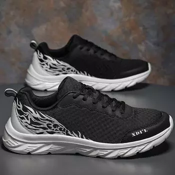 Кроссовки мужские с толстой подошвой, летние сетчатые, для бега, мягкие, для ходьбы, легкие, амортизирующие, со шнуровкой, для тренировок на открытом воздухе, мужские 36 черный белый