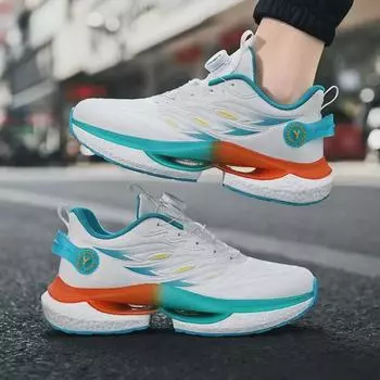 Кроссовки мужские с вращающимися кнопками: Дышащая, толстая подошва с амортизацией Popcorn. Идеально подходит для весны и лета. 43 белый/зелёный