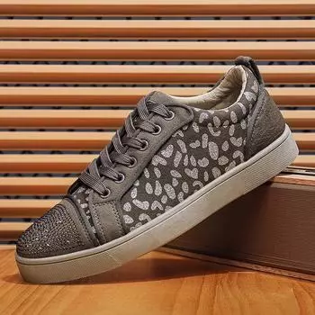 Кроссовки мужские со стразами, повседневная обувь для ходьбы, леопардовый принт, спортивные мужские кроссовки для мужчин, дизайнерская мужская обувь на платформе 39 чёрный