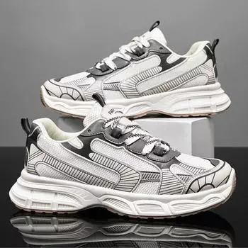 Кроссовки мужские Трендовые туфли на платформе Легкие кроссовки для активного отдыха Дышащие кроссовки на шнуровке Повседневные 39 чёрный