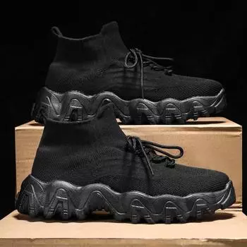 Кроссовки мужские высокие сетчатые дышащие повседневные плоские кроссовки для занятий спортом на открытом воздухе модные кроссовки для бега для мужчин кроссовки 36 чёрный