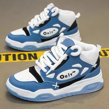 Кроссовки мужские высокие теплые удобные модные плоские скейт-кеды износостойкие дышащие кожаные зимние прогулочные туфли для мужчин 39 чёрный