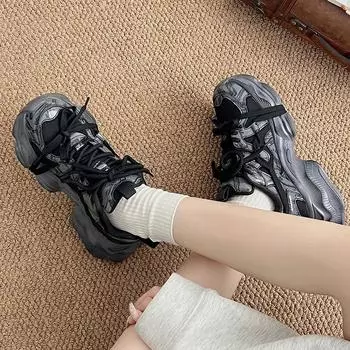 Кроссовки мужские/женские черные туфли с граффити на толстой подошве, увеличивающие рост, модная повседневная обувь для пар со шнуровкой, нескользящая спортивная обувь 36