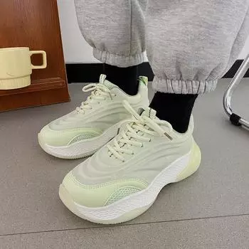 Кроссовки на круглой платформе, женские, весна-лето 2025, новый ретро-тренд, амортизация, легкая, для учеников средних классов, спортивная обувь для бега 35 зелёный