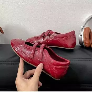 Кроссовки на липучке 2025 года в стиле ретро балетки в стиле ретро Мэри Джейн красные туфли на плоской подошве с увеличенным голенищем JK 35 бордовый
