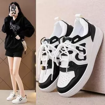 Кроссовки на массивном каблуке, женские зимние кроссовки на плоской подошве со шнуровкой, женская обувь на плоской подошве с круглым носком, дышащая вулканизированная обувь на платформе, большие размеры 35 чёрный