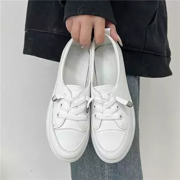 Кроссовки на низкой платформе, женская обувь, женские прогулочные кроссовки из искусственной кожи, лоферы, белая повседневная обувь без шнуровки на плоской подошве, 2024 35 белый