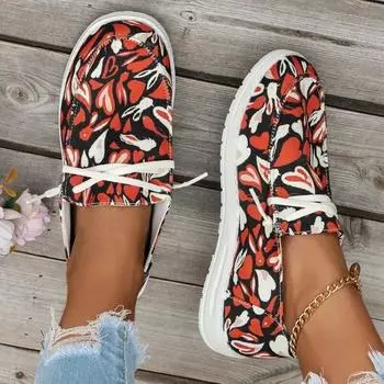 Кроссовки на низком каблуке из микрофибры, на шнуровке для взрослых, Лидер продаж 2024 года, женская обувь, весенне-осенняя женская обувь разных цветов, вулканизированная 36 красный