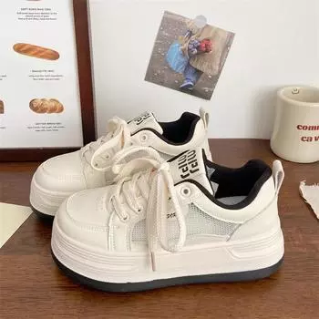 Кроссовки на платформе для спорта, женские кроссовки на плоской подошве, женские теннисные летние повседневные кроссовки из вулканизированной стали, бежевые кроссовки Kawaii Harajuku для студентов 4.5 бежевый