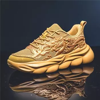 Кроссовки на платформе с китайским драконом, мужская мода, дышащие, желтые, папины туфли, мужская уличная обувь, низкая, массивная, дизайнерская, мужская повседневная обувь 41