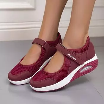 Кроссовки на платформе с подушкой, женские, дышащие, сетчатые, весна-лето, повседневная обувь, женские, больших размеров, с ремешком на щиколотке, балетки Zapato Mujer 36 красный