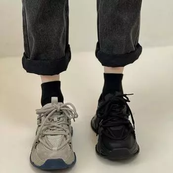 Кроссовки на платформе, спортивная обувь, женская, новая, весна-осень, универсальная, на шнуровке, с толстой подошвой, дышащая, Zapatillas Mujer, черная, теннисная обувь 35 чёрный