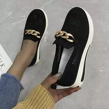 Кроссовки на платформе, женская мода, металлическая пряжка, сетчатая, дышащая, с круглым носком, толстая подошва, повседневная спортивная обувь, женская мода 35 чёрный