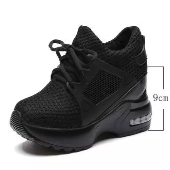 Кроссовки на платформе, женские кроссовки на танкетке, дышащая сетчатая обувь, осенняя повседневная обувь, увеличивающая рост женщины 35 красный