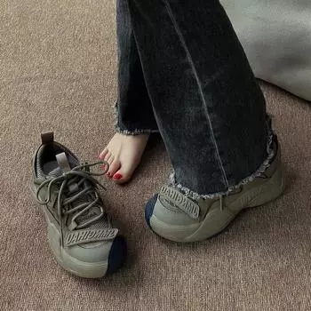 Кроссовки на платформе женские новые уродливые милые туфли для пап с круглым носком на осень и зиму 2025 года 35 чёрный