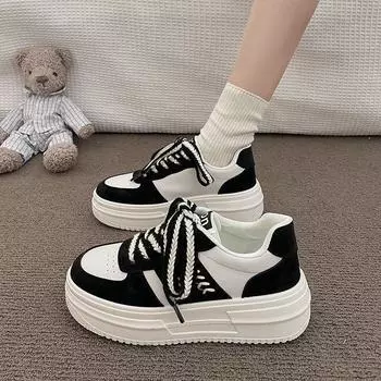 Кроссовки на платформе, женские смешанные осенние новые резиновые повседневные туфли из пшеницы с мягкой подошвой и круглым носком, с блокировкой цвета 35