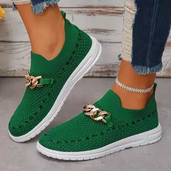 Кроссовки на плоской подошве женские модные сетчатые дышащие неглубокие мокасины женские 2024 осенние нескользящие повседневные кроссовки женские вулканизированные туфли 35 зелёный