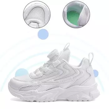 Кроссовки на шнурках для детей, легкие кроссовки для бега для мальчиков и девочек, студенческая спортивная прогулочная повседневная обувь, черные детские ленивые взрослые запирающиеся шнурки 28 белый
