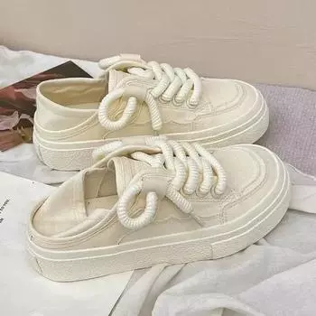 Кроссовки на шнуровке из вулканизированной стали, осенние женские белые парусиновые кроссовки для студентов с круглым носком на плоской подошве, повседневные, для активного отдыха, для женщин, Zapatillas 35