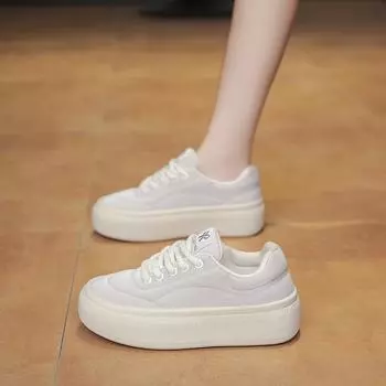Кроссовки на шнуровке из вулканизированной стали, осенние женские белые парусиновые кроссовки для студентов с круглым носком на плоской подошве, повседневные, для бега на открытом воздухе, Zapatillas 35