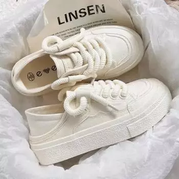 Кроссовки на шнуровке из вулканизированной стали, осенние женские белые парусиновые кроссовки для студентов с круглым носком на плоской подошве, повседневные, для бега на открытом воздухе, Zapatillas 35(22.1-22.5cm) белый